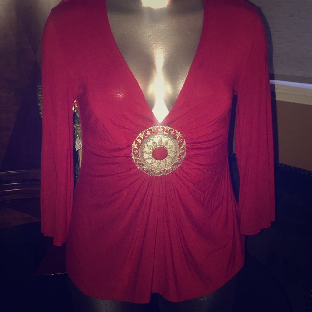 Vintage plunging neckline top with metal detail